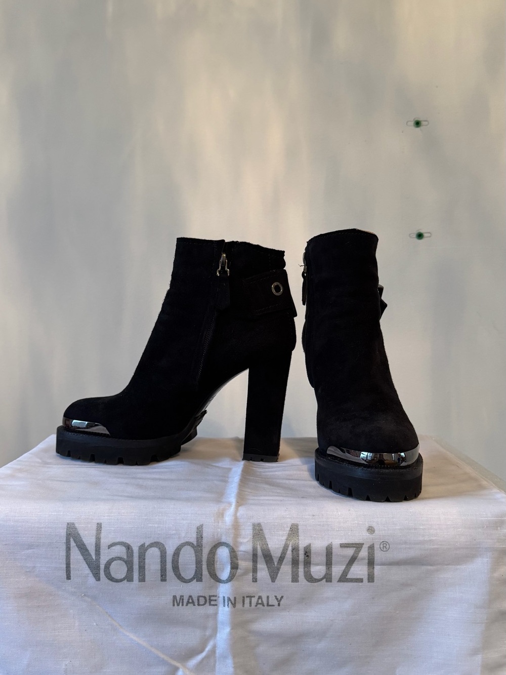 Nando Muzi Black Suede Lug Sole Platform Ankle Boots Size 36 Italy